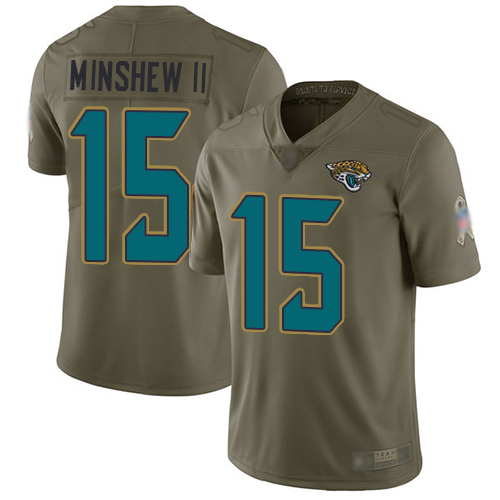 Men Nike Jacksonville Jaguars #15 Gardner Minshew II Olive  Stitched NFL Limited 2017 Salute To Service Jersey